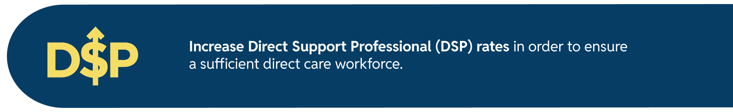 A graphic stating "Increase Direct Support Professional (DSP) rates in order to ensure a sufficient direct care workforce," with a symbol representing direct support professionals.