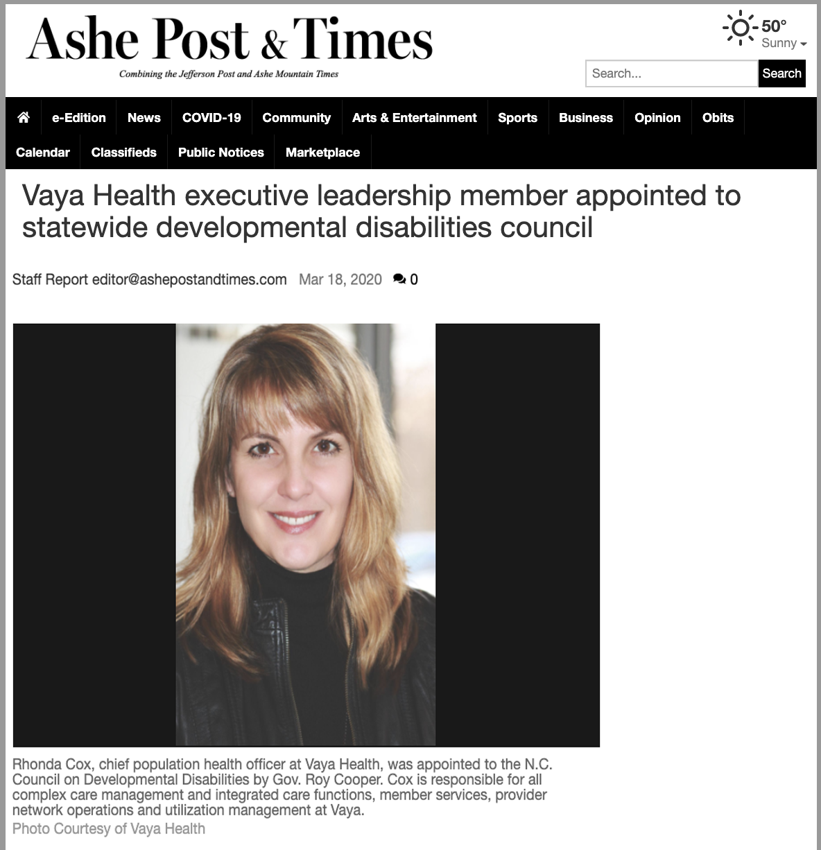 NCCDD Vaya Health executive leadership member appointed to statewide