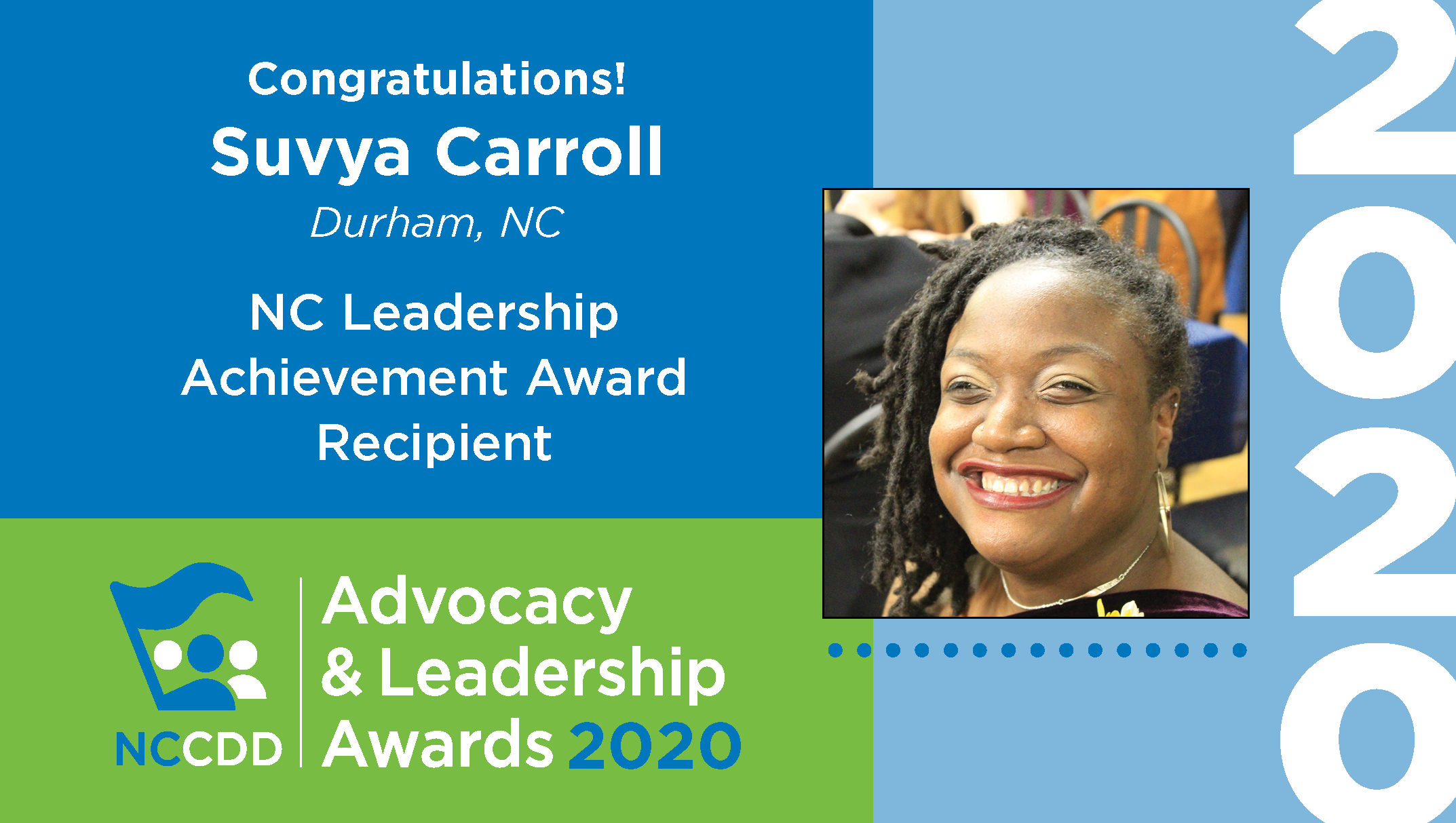 North Carolina Leadership Achievement Award recipient Suvya Carroll